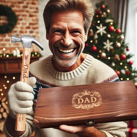 Valentines Day Gifts for Dad 2024, Engraved Hammer with Premium Wooden Gift Box, Dear Dad Thank you for Helping Me Build My Life
