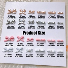 3D Bow Nail Charms,24PCS Gold Silver Pink White Bow Tie Pearl Nail Art Charms,Nail Rhinestones Gems Nail Art Bows for Nail Art Design Decorations DIY Crafts Jewelry Accessories (Pattern A)