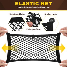 BUMBEE Mesh Cargo Net, Envelope Netting, Elastic Pocket Pouch Bungee Organizer for Car Seat Back RV Wall Trunk, Hooks & Screws Included(17.7'' x 9.8'')