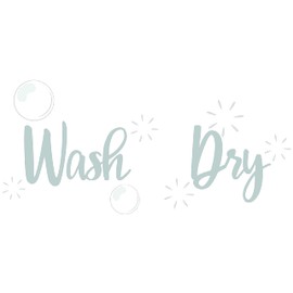 Home Laundry Area Die Cut Vinyl Decoration 10" x 10" Wash & Dry Lettering Art Detergent Soap Bubbles Design Easy to Apply Wall Decal Sticker - Washing Machine Laundry Room Adhesive Décor