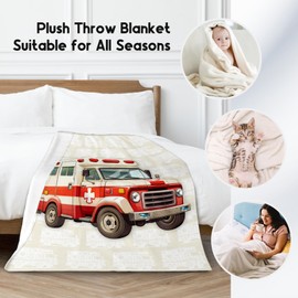 Ambulance Blanket, Cozy Soft Throw Gifts for Kids, Cute White Flannel Throw Blankets for Couch Sofa, 40x50 Inches