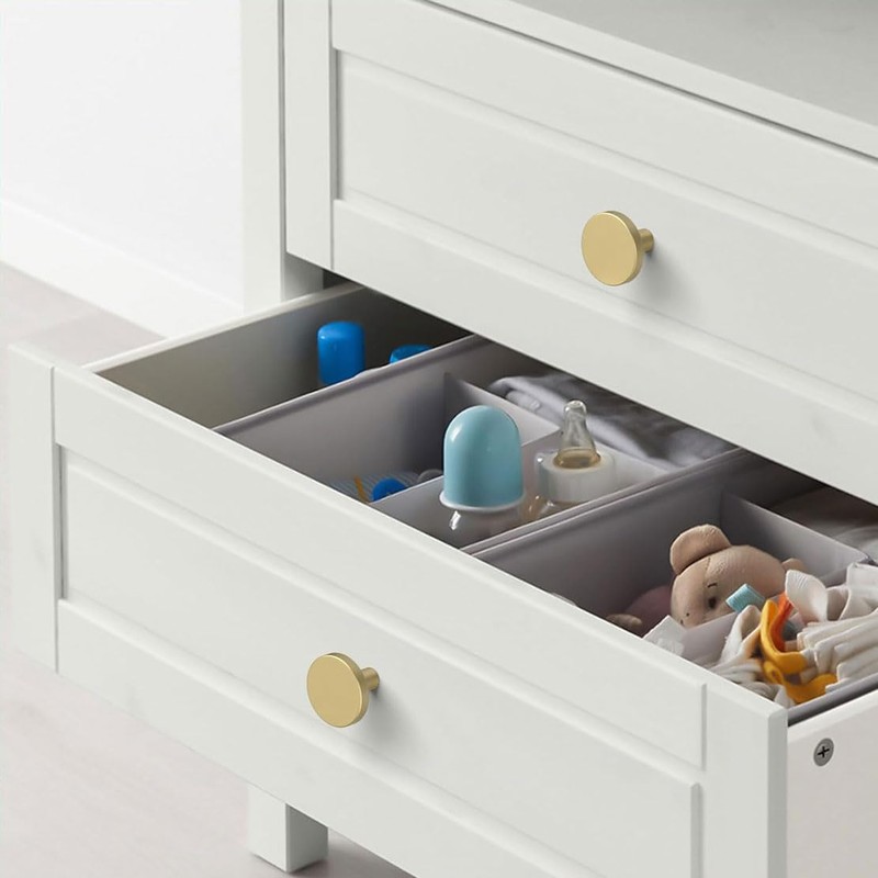 4Pcs Round Dresser Knobs Gold Cabinet Knobs, 0.96In Solid Round