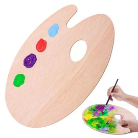 Wooden Painting Palette, Wooden Painting Palette, Wooden Finger Hole Painting Palette, with Practical Thumb Hole for Acrylic Quarels and Oil Paints, 30 x 20 cm