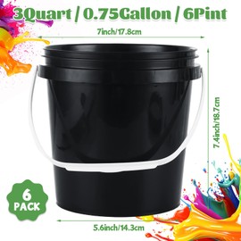 AKOLAFE 6 Pack Paint Bucket for Painting Plastic 3 Quart Paint Cans Touch Up Paint Containers with Lids & Handles 3/4 Gallon Paint Can Paint Storage Containers Empty Paint Cans Paint Pail for Leftover