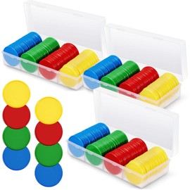 Lewtemi 300 Pcs Plastic Poker Chips with Storage Box 1.45 Inch Game Blank Bingo Chips Learning Counters Disks for Adults Game Counting Play Learning Math(Blue, Red, Green, White)