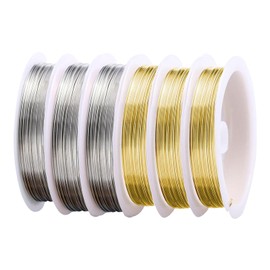 6 Rolls of Jewellery Wire, Craft Wire, Thin 0.3 mm, Silver Gold Copper Wire for Crafts, Jewellery Wire, Bead Wire for Jewellery Making, Model Making, Crafts (15 m/Roll)