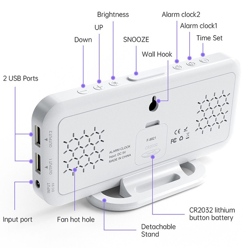 LED Mirror Electronic Clock Adjustable Brightness 6.7 Inch HD Digital