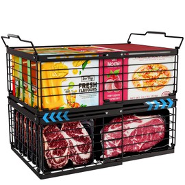 Stnopw 2Pcs Freezer Organizer Bins,11 to 17 inchs Large Scalable Stackable Freezer Storage Containers,Deep Freezer Organizer Bins Effectively Classify Food,Foldable Side Handles for Extra Storage Space