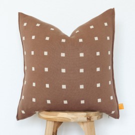 Lumi Living 100% Soft Cotton Knitted Modern Geometric Small Squares Throw Pillow Cover (Cacao)