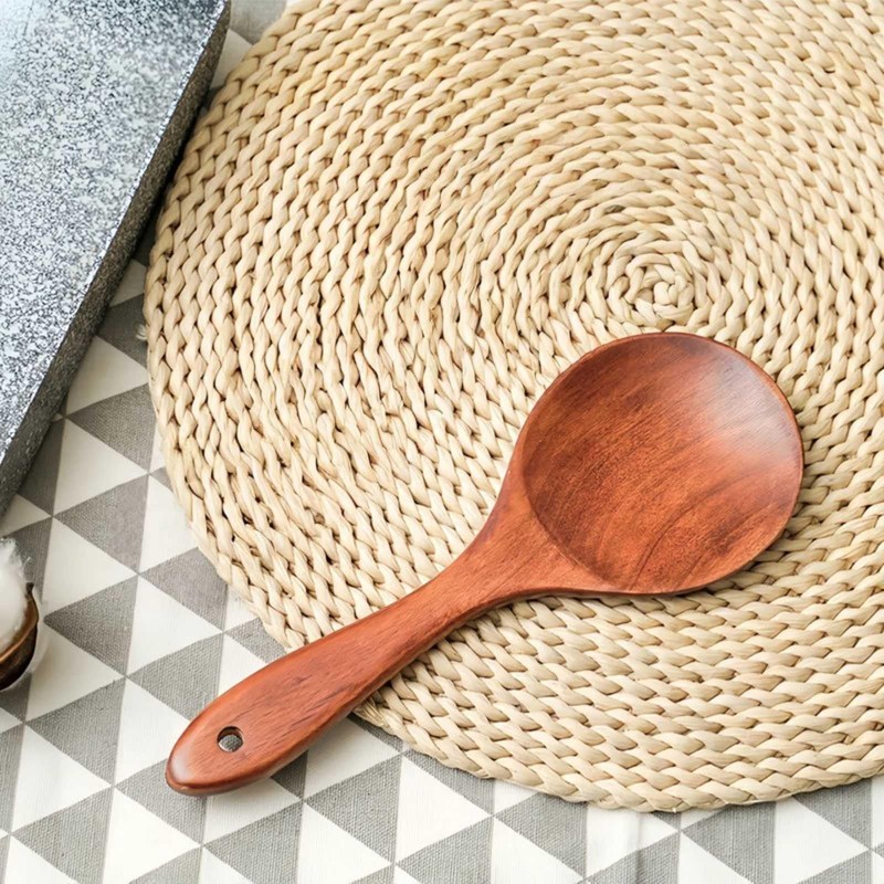 Natural Wood Rice Spoon - Non-Stick Ergonomic Cooking Spoon for