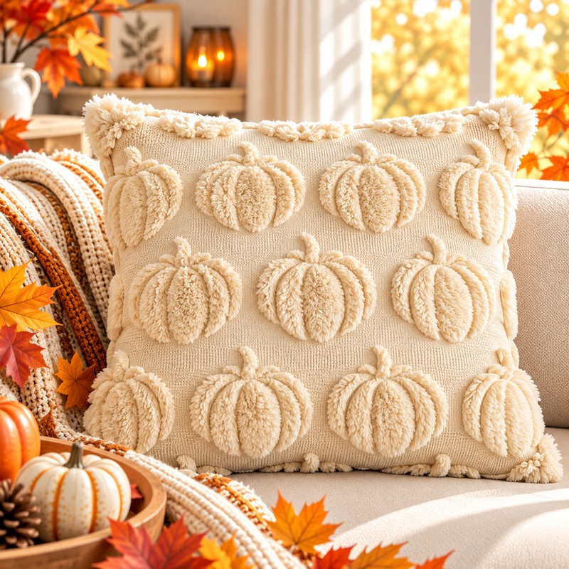 3D Plush Pumpkin Pillow Cover for Fall Decorating – Soft