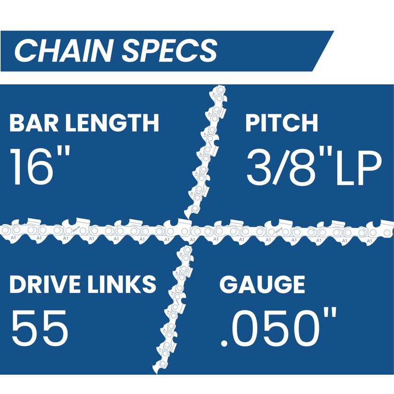 ZENTOP Carbide Chainsaw Chain 16 Inch, 050" Gauge, 3/8" LP