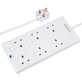 Extension Lead Surge Switched 6G WHT 1M, Electrical Power Outlet Strips - with Surge Protection Qty X 1