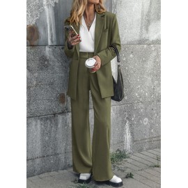 KIRUNDO Women Suits 2 Piece Set Business Casual Dressy Oversized Blazer Jacket and Wide Leg Dress Pantsuits Formal Outfits(Army Green, Medium)