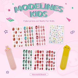 144Pcs Kids Press on Nails Children Girls Press on Short Artificial Fake Nails No fading Stable Quick Stick on Cute Pre Glue Full Cover Acrylic Nail Tip Kit Gift Kids Nail Decoration (Christmas Style)