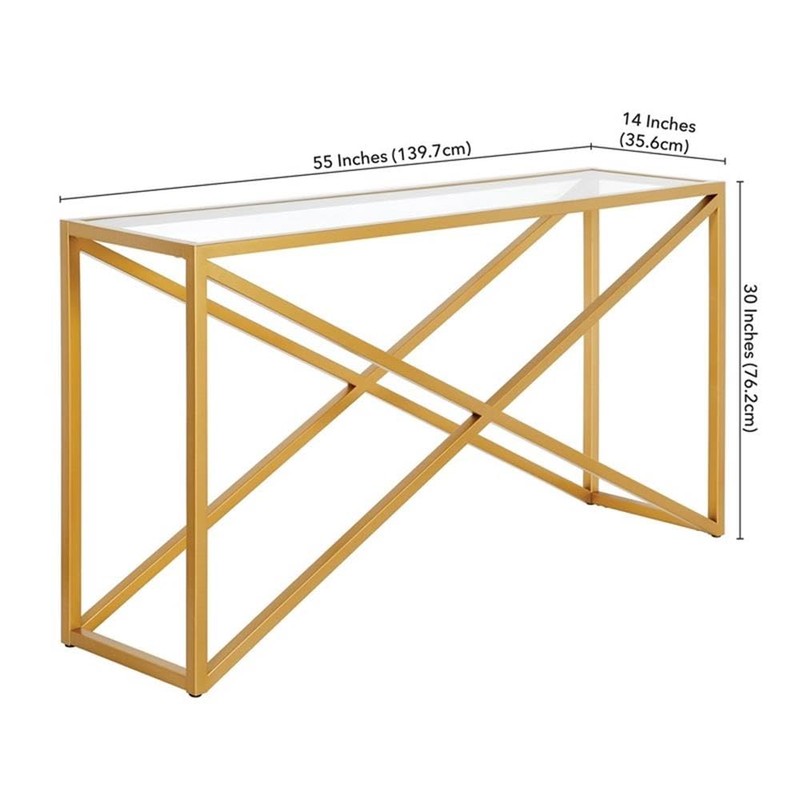 Calix 55'' Wide Rectangular Console Table in Brass