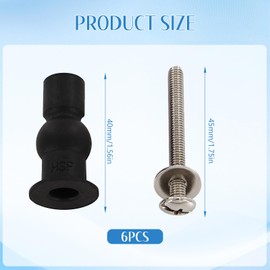 10 Sets Toilet Seat Screws Replacement Kit, Stainless Toilet Seat Bolts with 4 Stainless Steel Buckles Tight Fit, No Rust, Easy to Install(Black Rubber Type * 6 + White Plastic Type * 4)