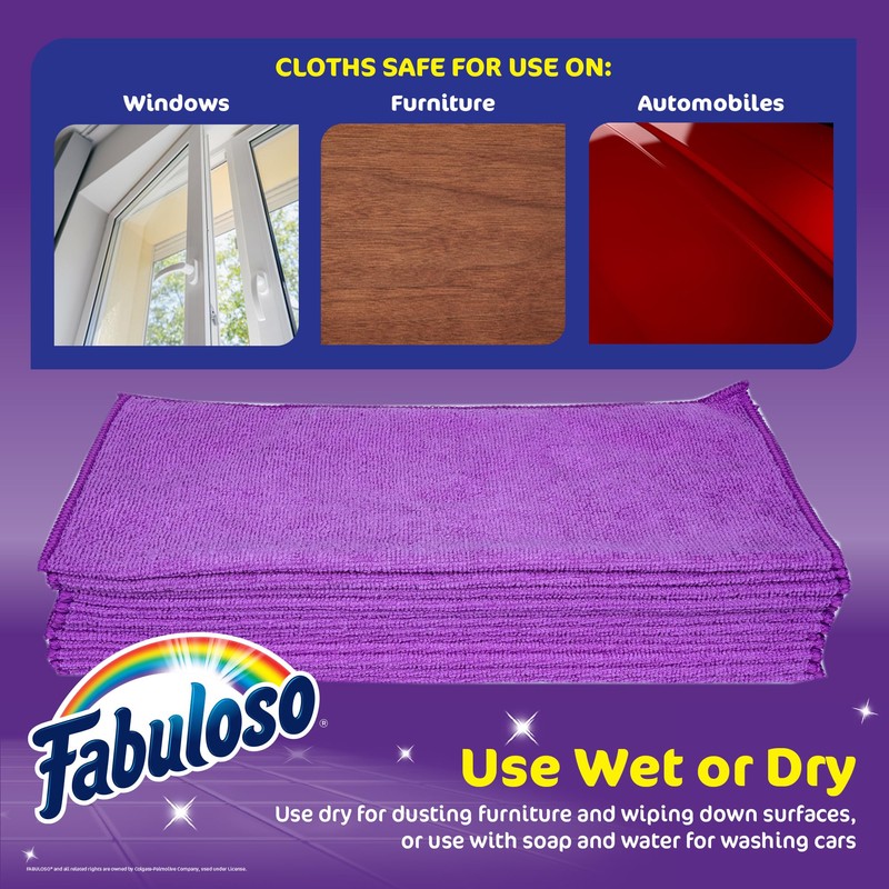Fabuloso Microfiber Cleaning Cloths for Home & Car, Lint-Free Scratch-Free