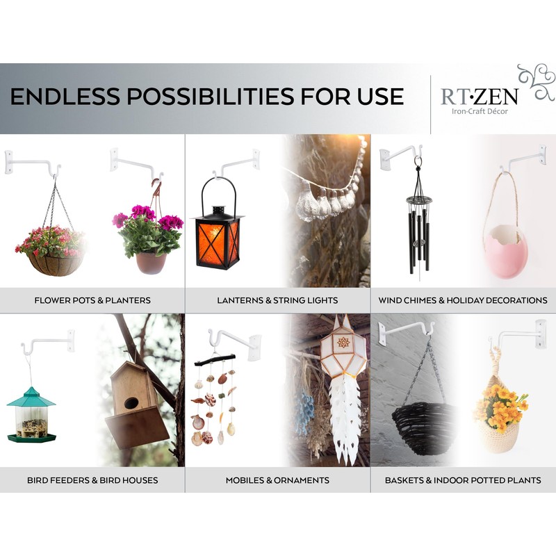 RTZEN White Plant Hanger Shepards Hook 7.5" - Heavy Duty