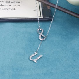 Collar de diamantes Infinity Lariat para mujer en plata de ley 925, collar con colgante de alfabeto de plata para mujer con detalles de diamante, disponible en letras de la A a la Z, cadena de cable