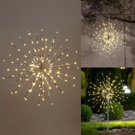 24" Starburst Lights 160 LED Firework Lights Warm White Lighted Hanging Fairy Light Ball Decorations for Christmas Party Home Silver Branch