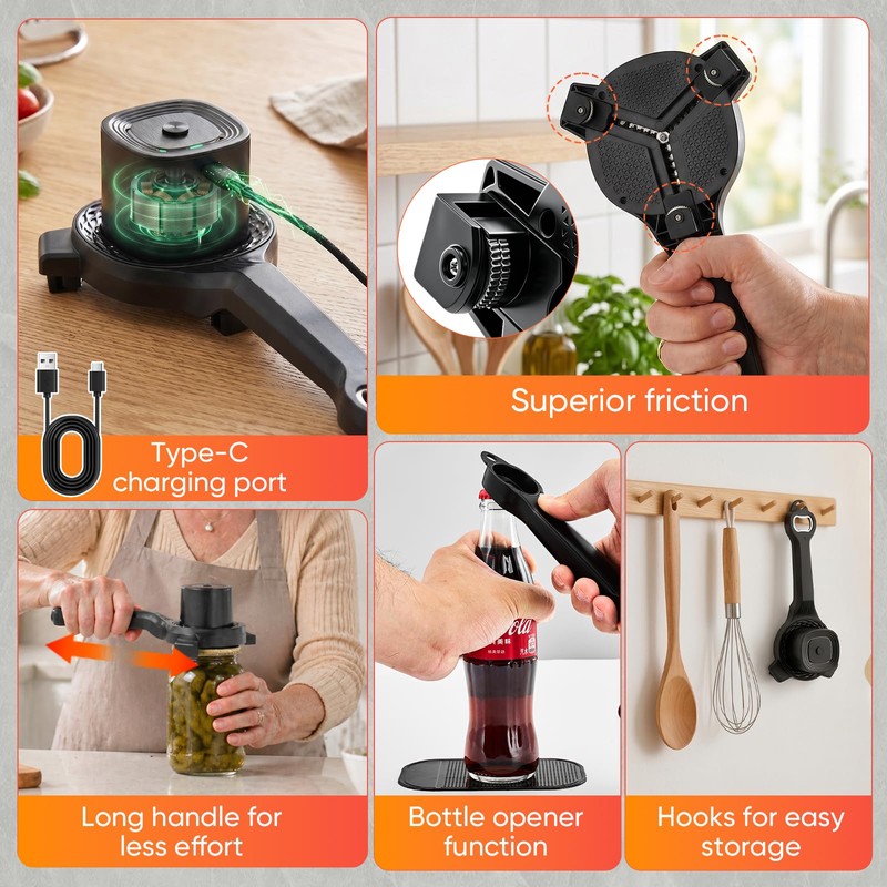 Electric Jar Opener Multifunctional for Seniors Bottle Opener Auto locking