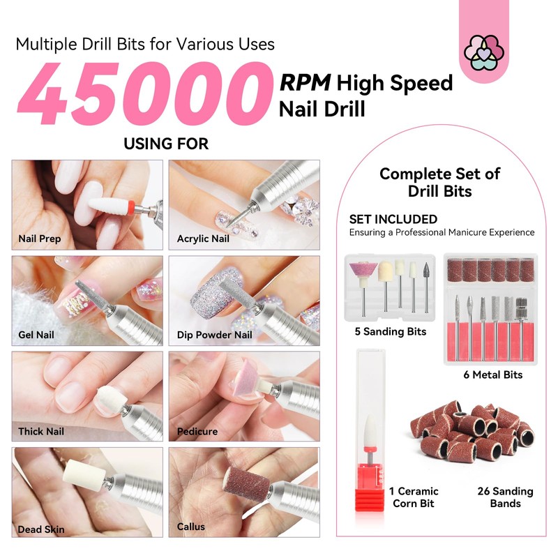 SAVILAND 45000 RPM Portable Nail Drill Machine Colorful Pink