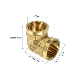 sourcing map 2 Pcs G 3/4 Inch Female x G 3/4 Inch Female 90 Degree Elbow, Brass L Right Angle Pipe Fitting, Connector for Fluid, Gas, Fuel, Oil, 41x41mm