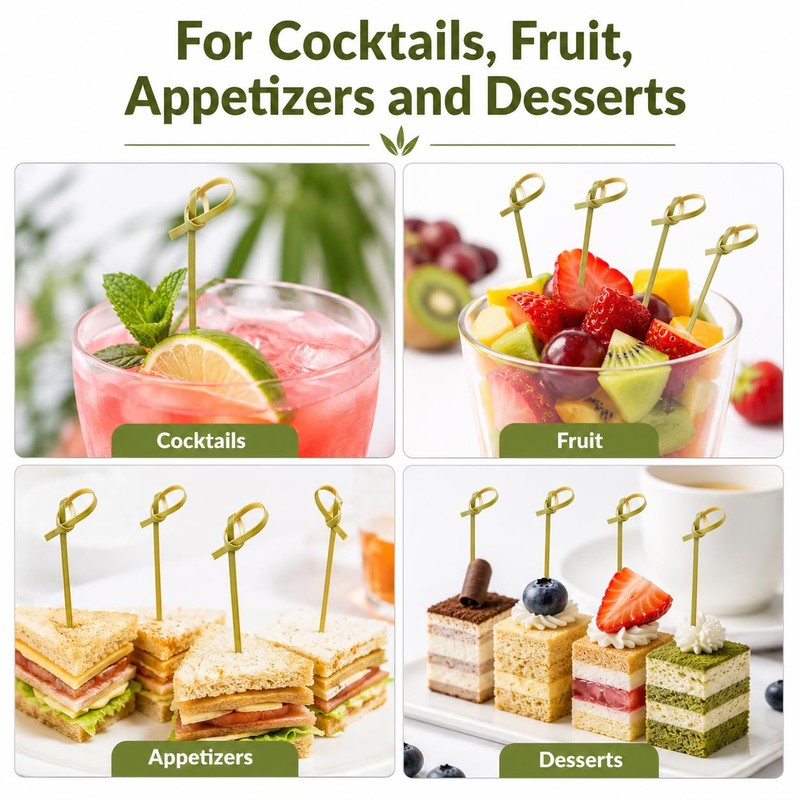 300PCS Cocktail Sticks, 9cm Bamboo Skewers