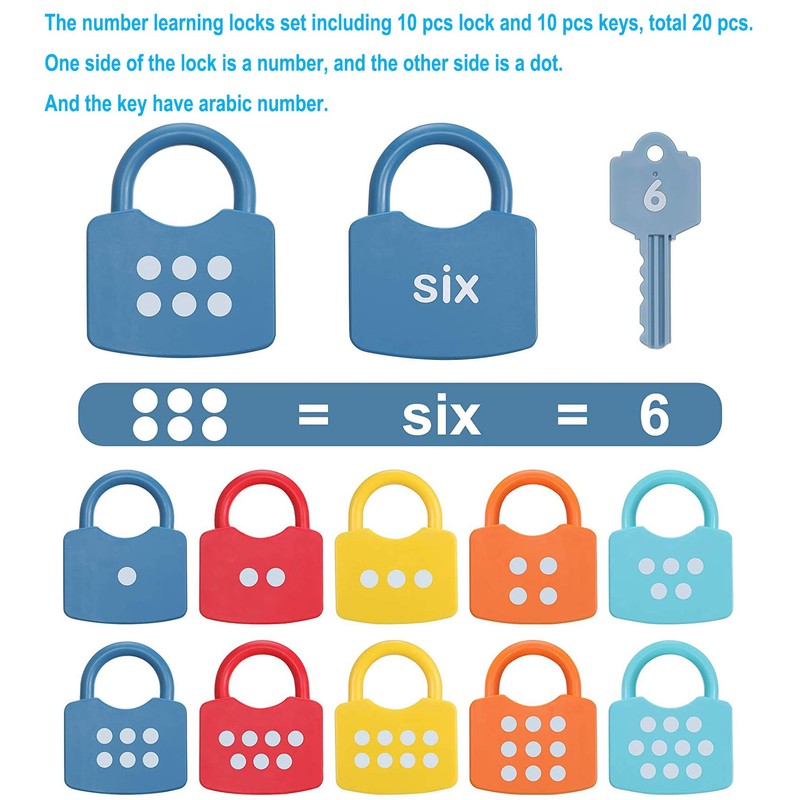Kids Learning Locks with Keys, 123 Dots Numbers Matching and