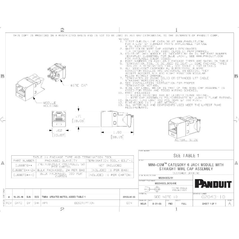 Panduit CJ688TGGR Mini-Com® TX6™ PLUS TG Style UTP Jack Module,