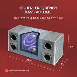 Pyle 8" Dual Series Vented Subwoofer Enclosure for Car Audio - High Powered Sub Woofer Speaker with a 8 Inch Silver Paper Cone and Built-in Illuminating LED Lights - 2x400 Watt Max Power