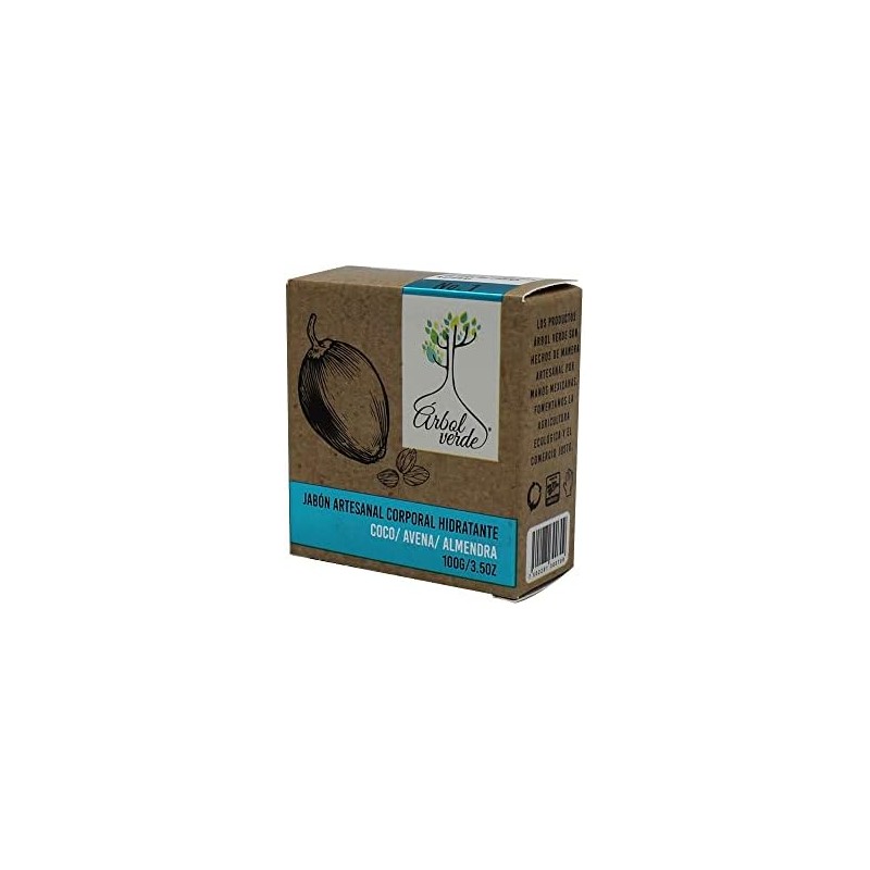 Árbol Verde Jabón Artesanal Corporal Hidratante, Coco Avena y Almendra,