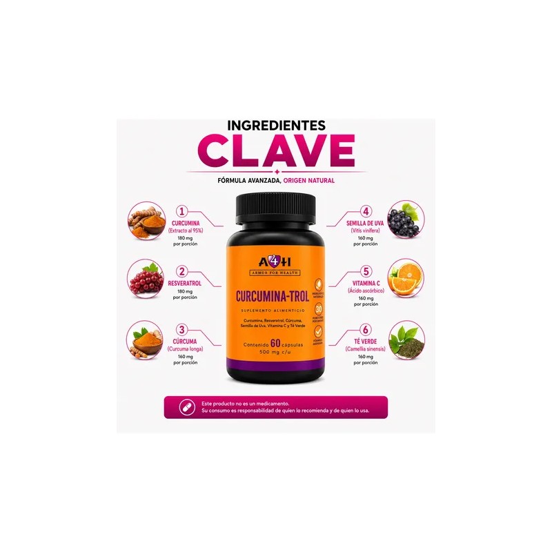 Suplemento A4h Resveratrol Curcumina Antioxidante 60 Caps