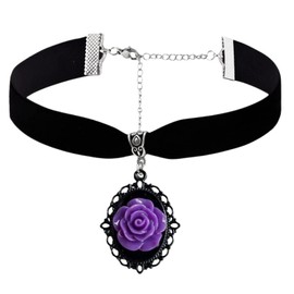 GYRMMUE Red Rose Cameo Pendent Choker,Gothic Black Velvet Choker Necklace Vintage Resin Red Crystal Gem Pendent Necklace Witch Jewelry for Women (Purple)