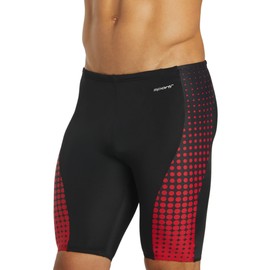 Sporti Men's Athletic Swimwear Jammers, Suitable for Big Boy & Youth Competitve, Abstract Print Jammers, Drawstring Waist - Molecule Piped Splice - Red/Black - 22