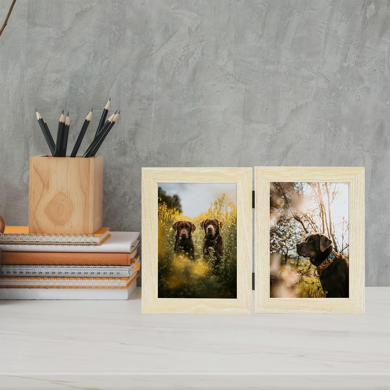 Frametory, 5x7 Double Picture Frame Hinged 2 Photos Frame Collage,