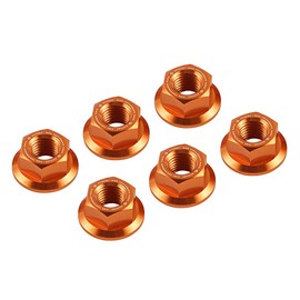 NICECNC 6-Piece Pinion Nuts Set, Orange, M10 x 1.25, Compatible with 1290 Duke/R/GT, Flange Nut Screw Aluminium