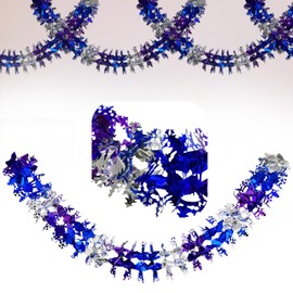 2M Christmas Foil Snowflake Garland – Stunning Purple, Silver & Blue Hanging Decorations for Wall and Ceiling, Perfect Xmas Home Decor & Party Supplies