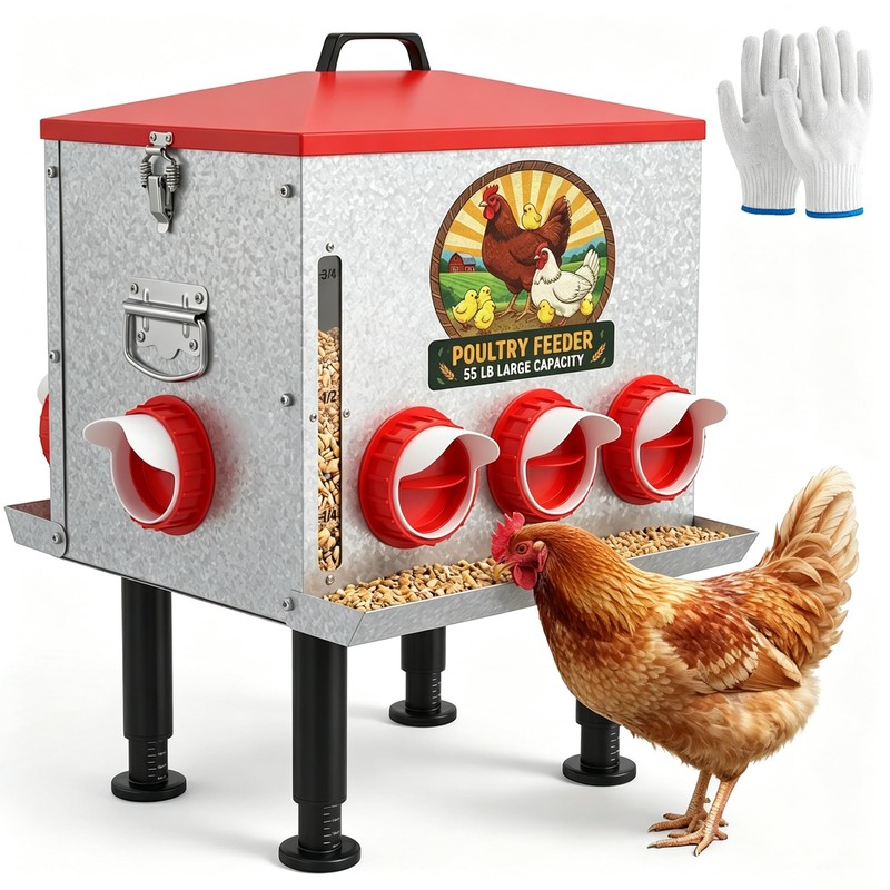 10 Gal 55LB Large Automatic Chicken Feeder w/ Waterproof Lid
