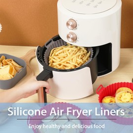 Foopama Silicone Liners, Pot 2 Pcs Reusable Non-Stick Air Fryer Basket Bowl Fit 3-5QT Baking Replacement of Flammable Parchment Paper(Round, 6.5 Inch)