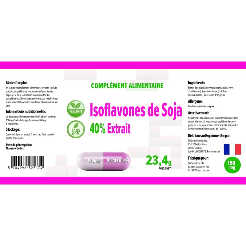 SOYA Isoflavones 40% 90 Vegan Capsules, 3rd Party Lab Tested,