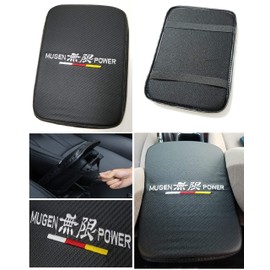 MUGEN Carbon Fiber Car Center Console Black Armrest Cushion Pad Cover Stitches