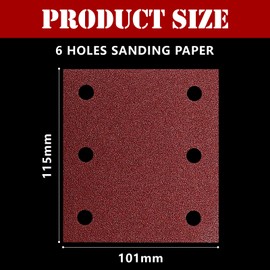 GEOGIEEW Pack of 70 Sandpaper Velcro Discs Kit, 100 Grit 6 Holes 115 x 101 mm for Orbital Sander