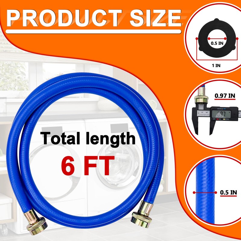 Cenipar 6FT Rubber Washing Machine Hoses Burst Proof 2 Pack