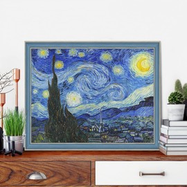 Stamped Cross Stitch Kits - Starry Night of Van Gogh Embroidery Kits for Beginners Adults,11 CT Patterns Dimensions Counted Cross Stitch Kits Arts Craft Kits 12 x 16inch
