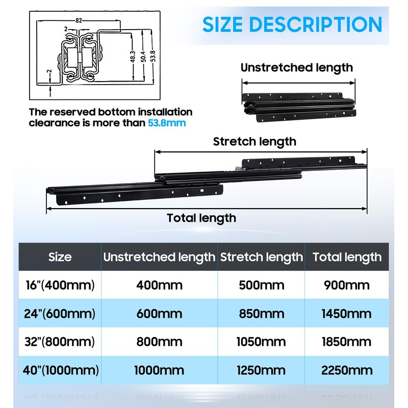 REGUDA Undermount Heavy Duty Drawer Slides Rail Bottom Mounted Full