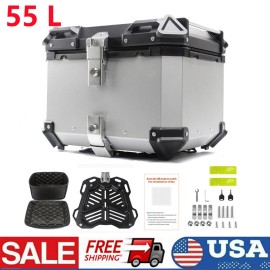 Unbranded Motorcycle Aluminum Trunk Rear Top Case Helmet Luggage Tour Tail Tool Box 55L