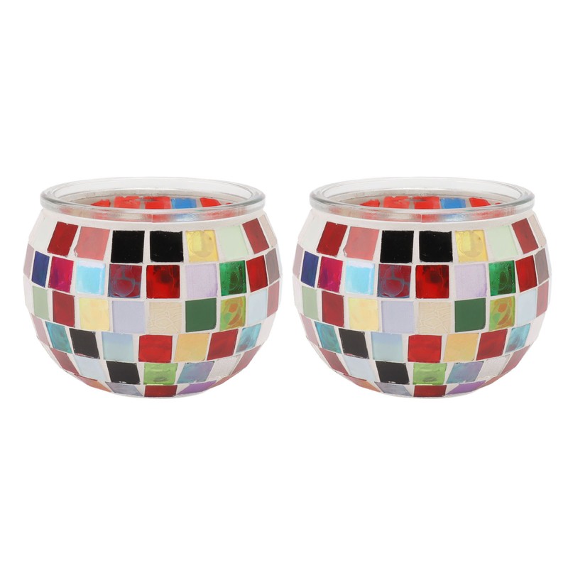 2PCS Mosaic Glass Tea Light Holder Romantic Deocrative Scented Candle