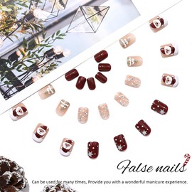 Vatocu Christmas False Nails Short Red Nude Press on Nails Snowflakes Xmas Fake Nails Snowman Acrylic Stick on Nails for Women and Girls（24pcs）
